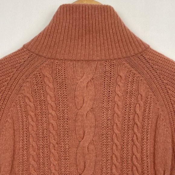 J.Crew S Salmon Cardigan Cable Knit Faux Leather Buttons Lambs Wool - Picture 13 of 14